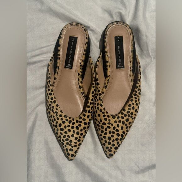 Steven by Steve Madden cow hair leopard pointed toe mules slippers size 7.5 - Picture 5 of 5